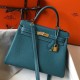 Hermes Kelly 28cm Retourne Bag in Blue Jean Clemence Leather GHW