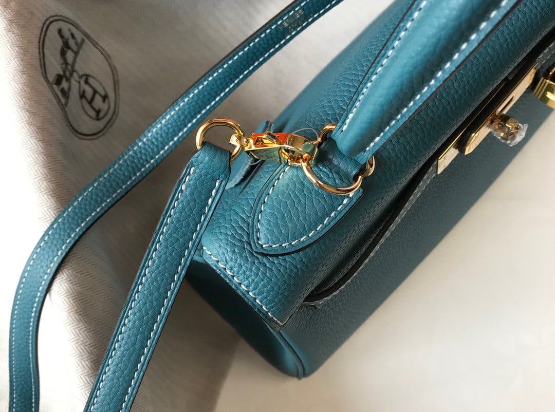 Hermes Kelly 28cm Retourne Bag in Blue Jean Clemence Leather GHW