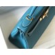 Hermes Kelly 28cm Retourne Bag in Blue Jean Clemence Leather GHW