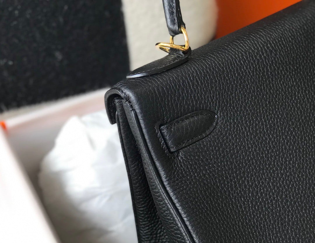 Hermes Kelly 28cm Retourne Bag in Black Clemence Leather GHW