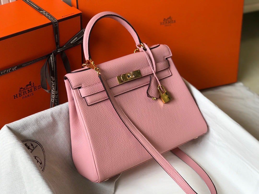 Hermes Kelly 28cm Retourne Bag in Pink Clemence Leather GHW