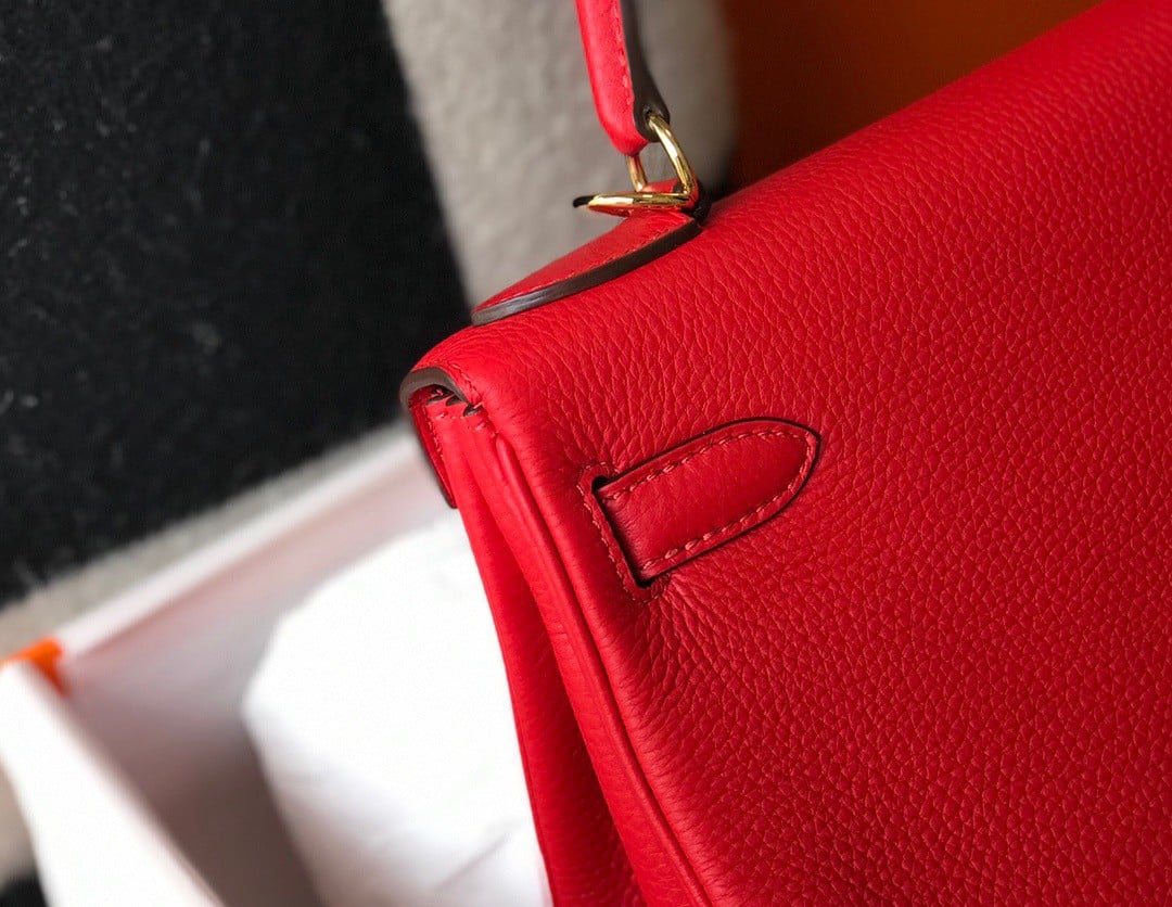 Hermes Kelly 28cm Retourne Bag in Red Clemence Leather GHW