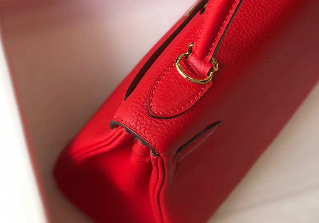 Hermes Kelly 28cm Retourne Bag in Red Clemence Leather GHW