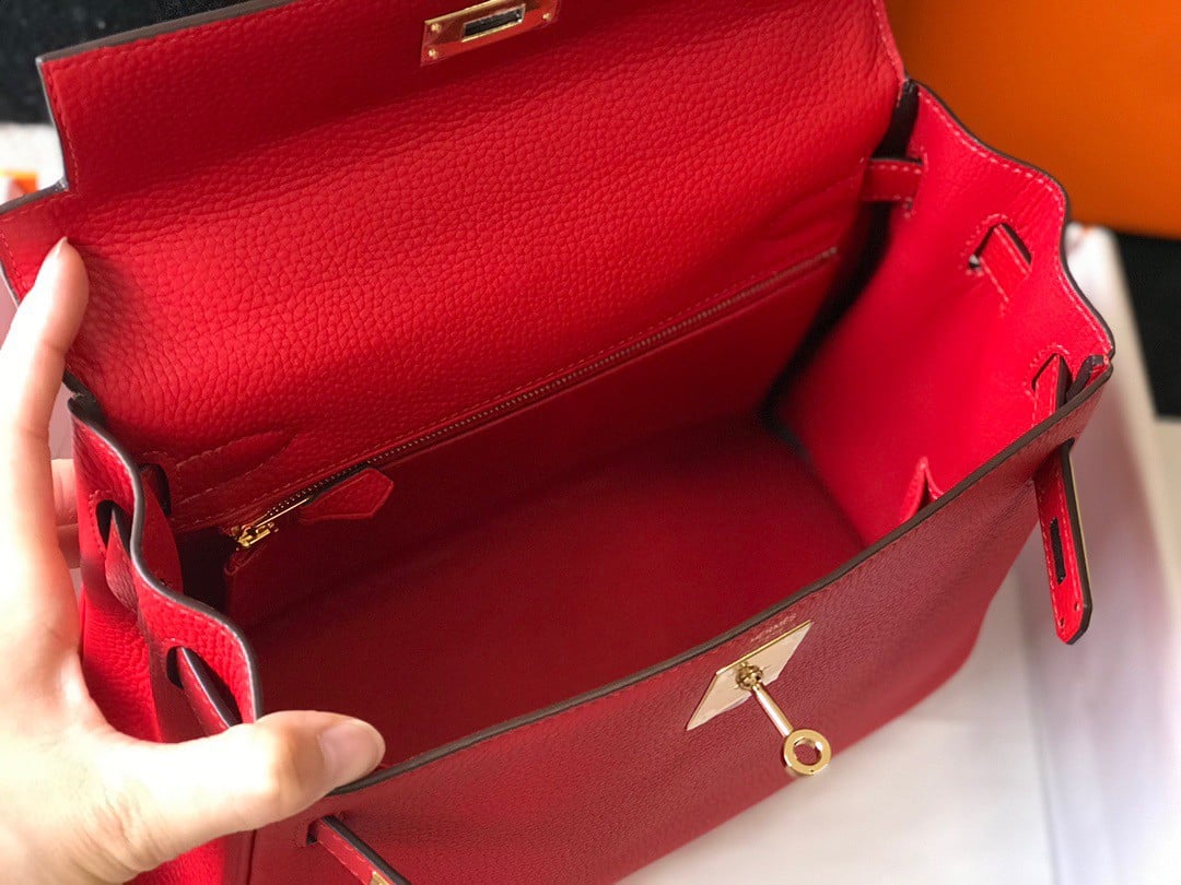 Hermes Kelly 28cm Retourne Bag in Red Clemence Leather GHW