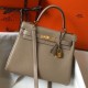 Hermes Kelly 28cm Retourne Bag in Gris Tourterelle Clemence Leather GHW