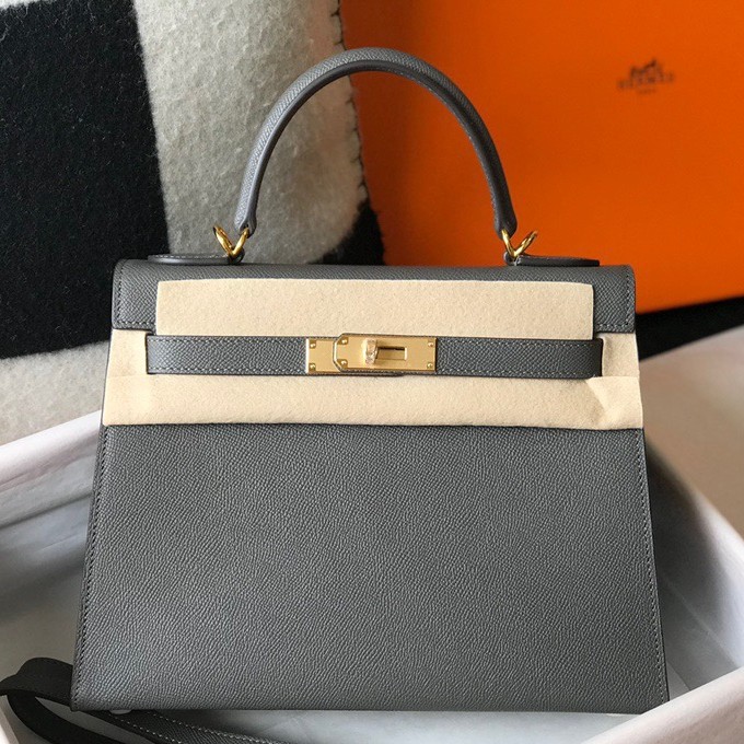 Hermes Kelly 28cm Sellier Bag in Ardoise Epsom Calfskin GHW