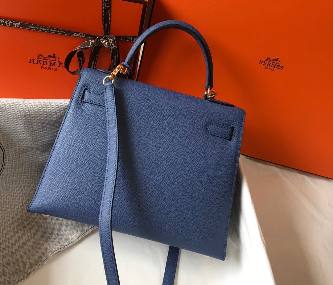 Hermes Kelly 28cm Sellier Bag in Blue Agate Epsom Calfskin GHW