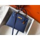 Hermes Kelly 28cm Sellier Bag in Blue Agate Epsom Calfskin GHW