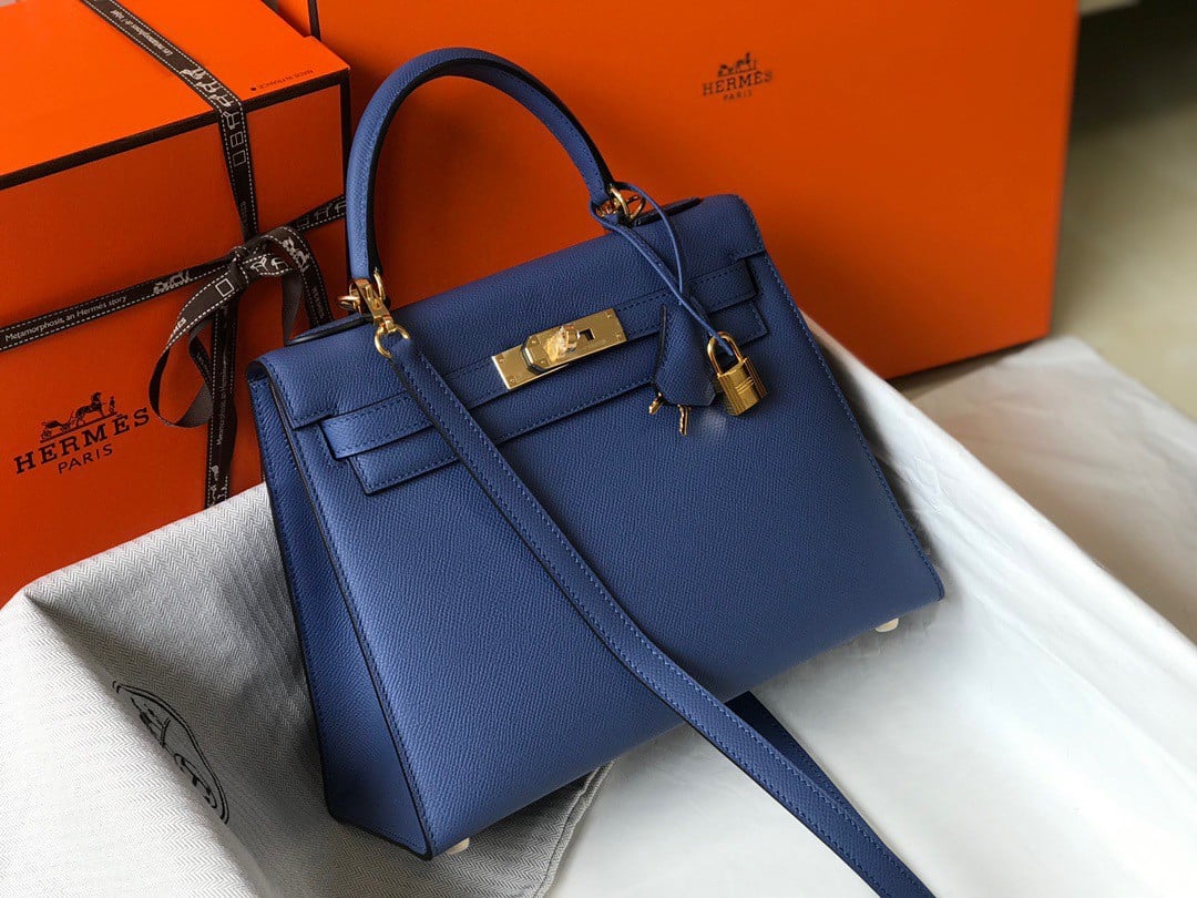 Hermes Kelly 28cm Sellier Bag in Blue Agate Epsom Calfskin GHW