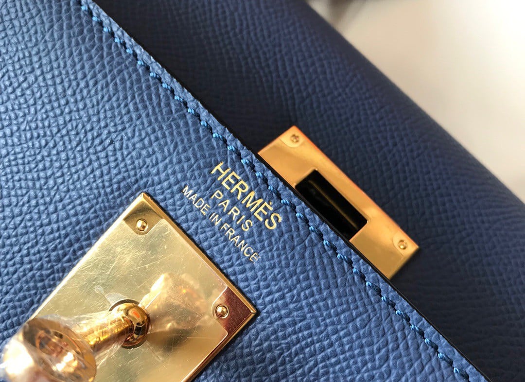 Hermes Kelly 28cm Sellier Bag in Blue Agate Epsom Calfskin GHW