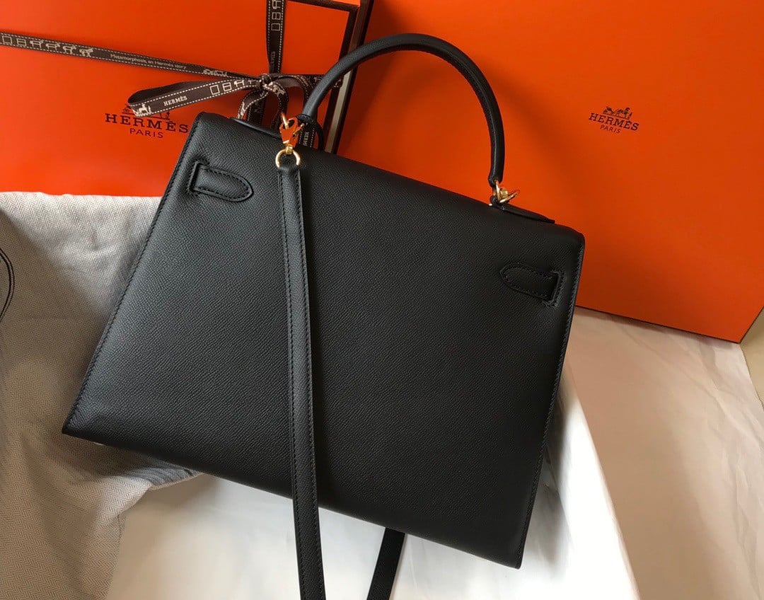 Hermes Kelly 28cm Sellier Bag in Black Epsom Calfskin GHW