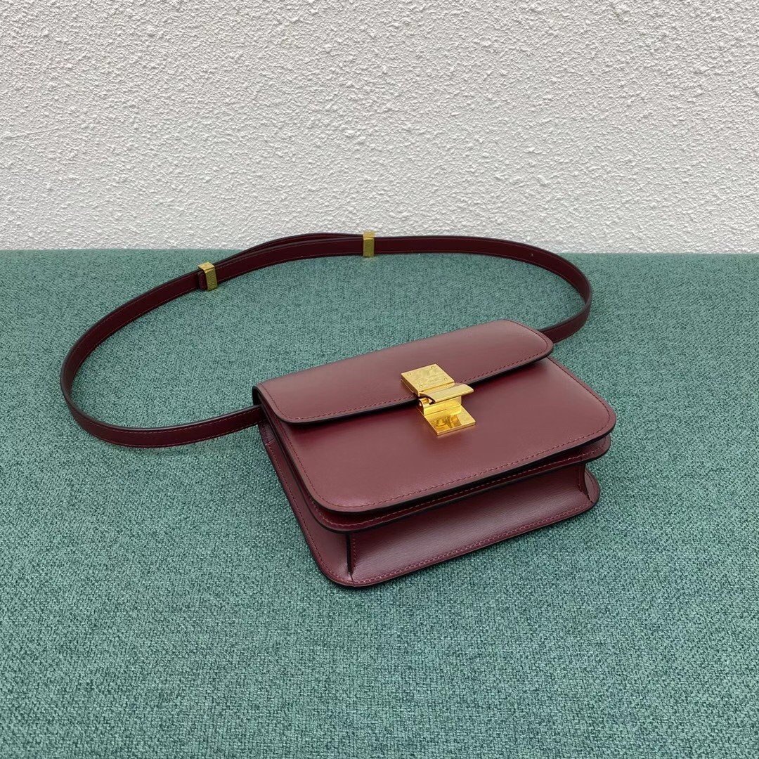 Celine Classic Box Teen Bag In Burgundy Box Calfskin