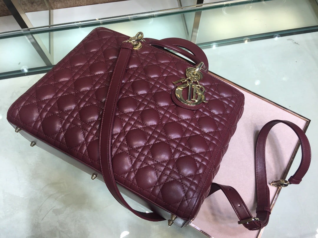 Dior Lady Dior Large Bag In Bordeaux Cannage Lambskin