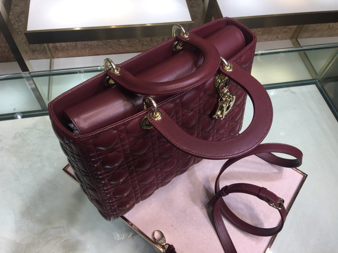 Dior Lady Dior Large Bag In Bordeaux Cannage Lambskin