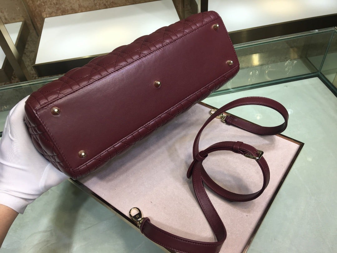 Dior Lady Dior Large Bag In Bordeaux Cannage Lambskin