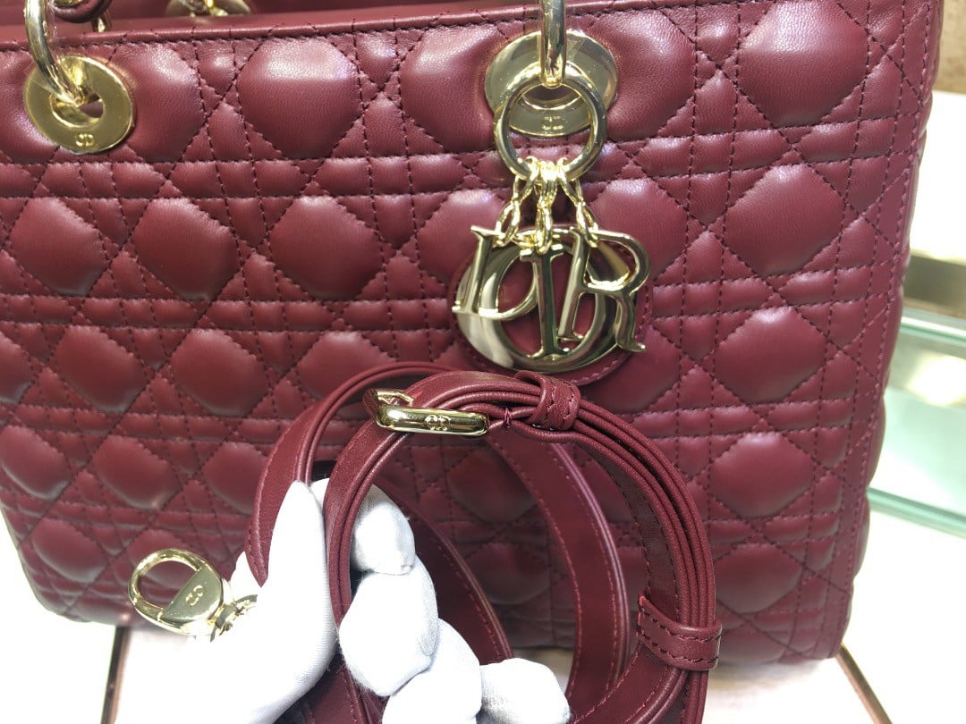 Dior Lady Dior Large Bag In Bordeaux Cannage Lambskin