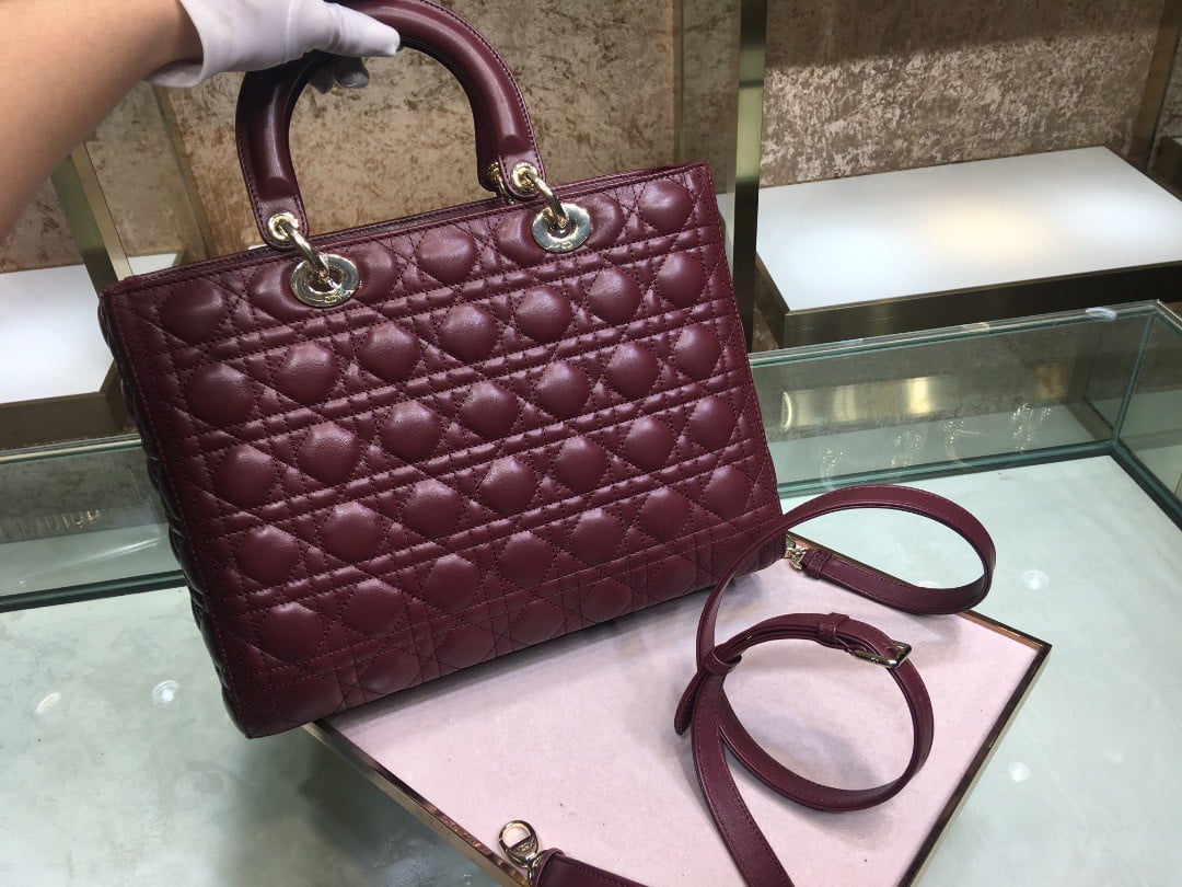 Dior Lady Dior Large Bag In Bordeaux Cannage Lambskin