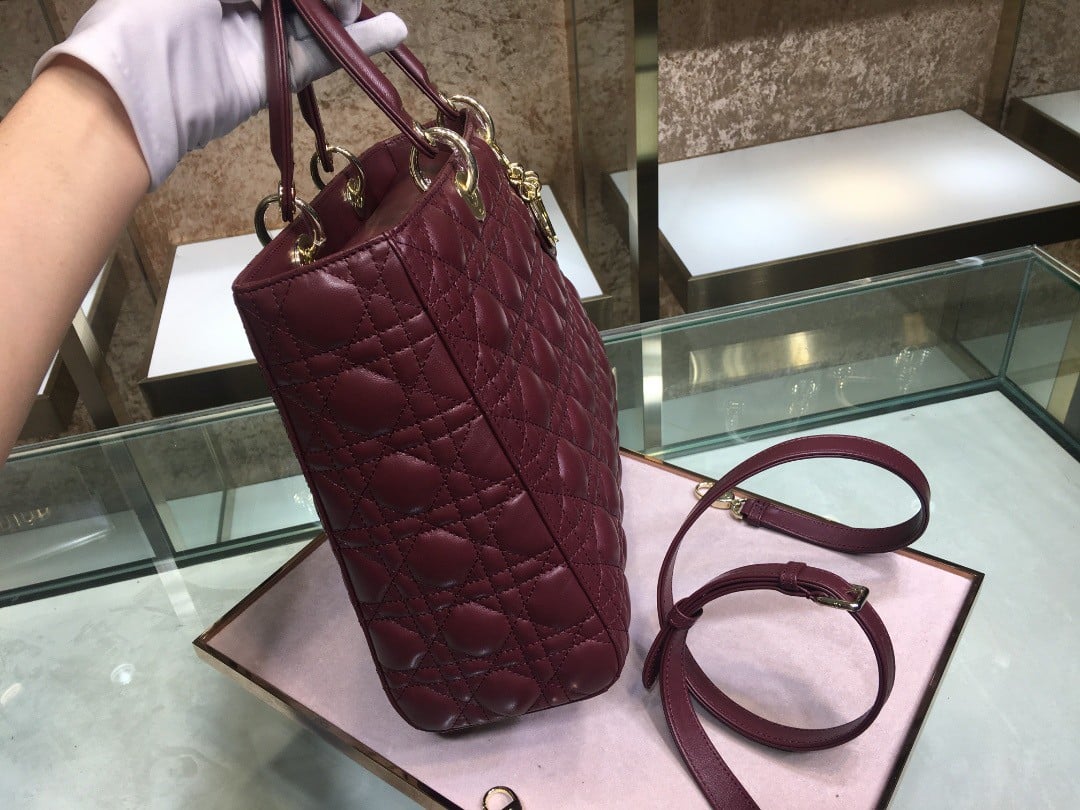 Dior Lady Dior Large Bag In Bordeaux Cannage Lambskin