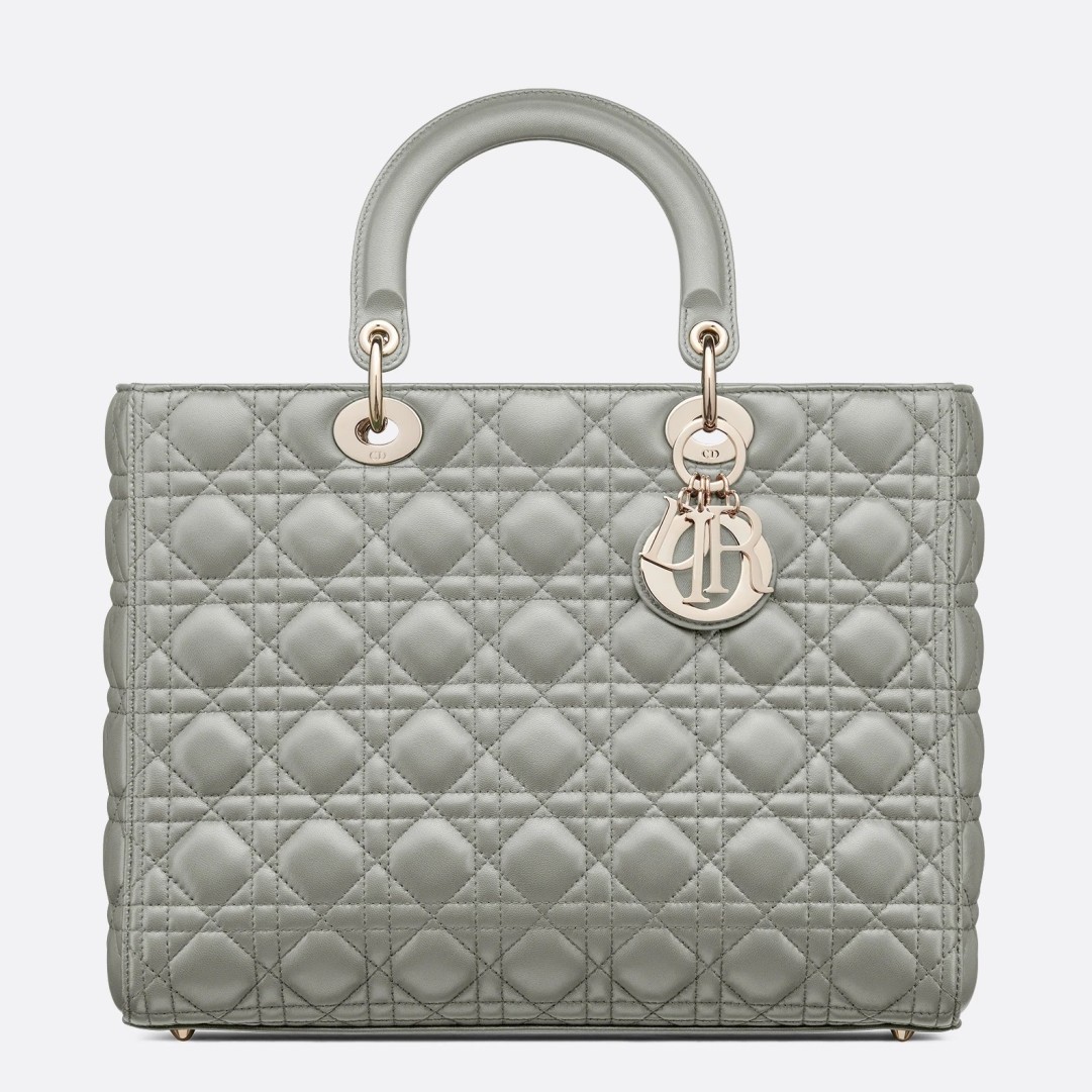 Dior Lady Dior Large Bag In Grey Cannage Lambskin