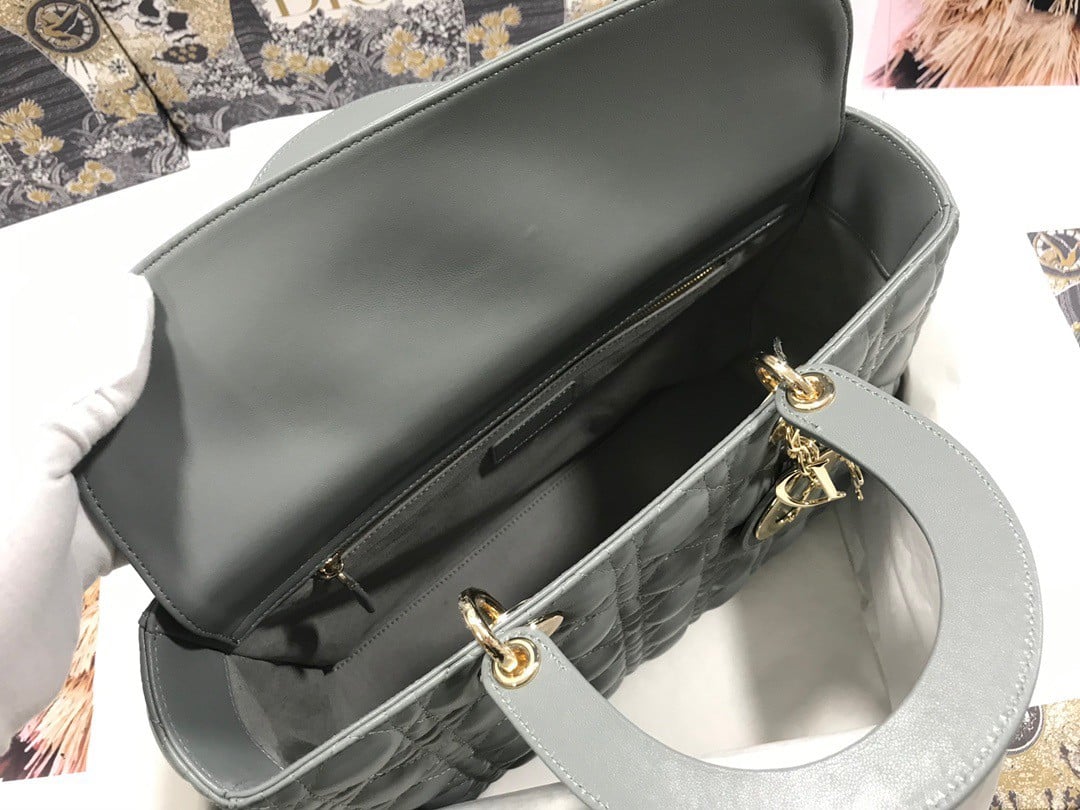 Dior Lady Dior Large Bag In Grey Cannage Lambskin