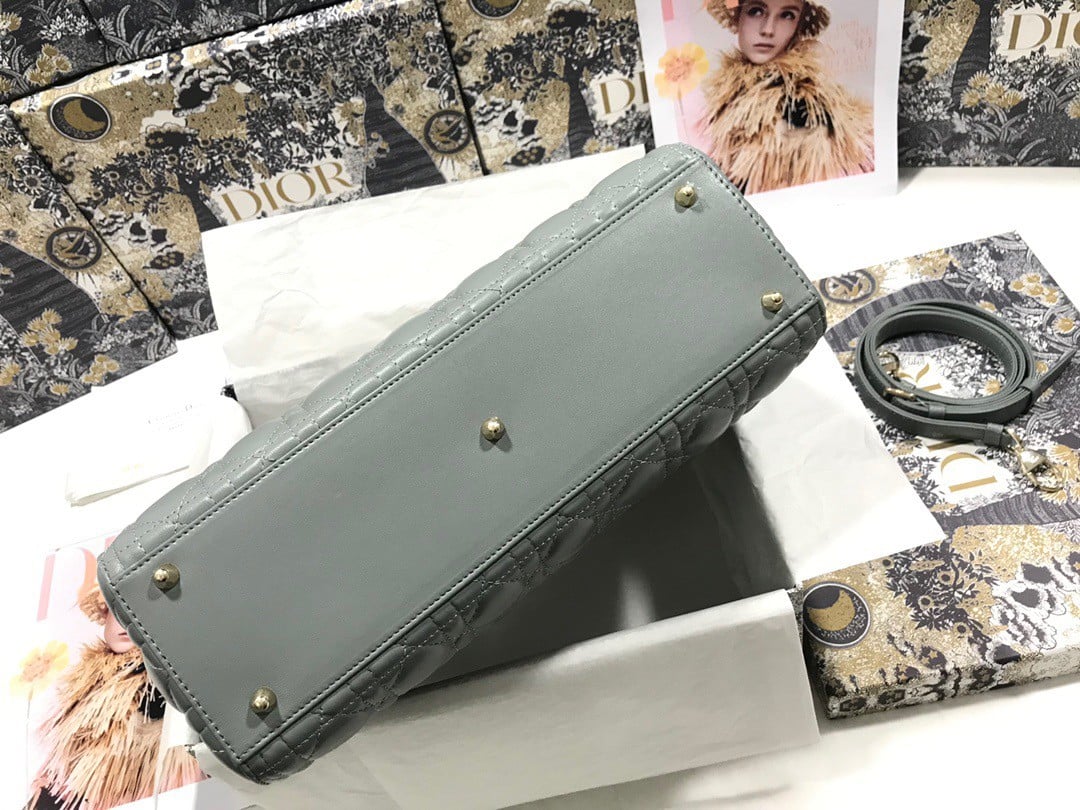 Dior Lady Dior Large Bag In Grey Cannage Lambskin