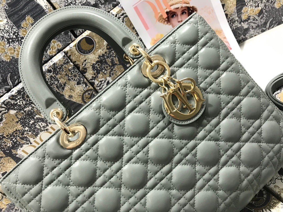 Dior Lady Dior Large Bag In Grey Cannage Lambskin