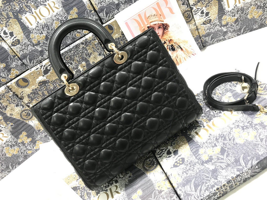 Dior Lady Dior Large Bag In Black Cannage Lambskin