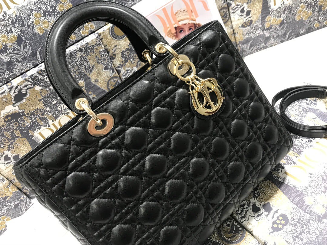 Dior Lady Dior Large Bag In Black Cannage Lambskin