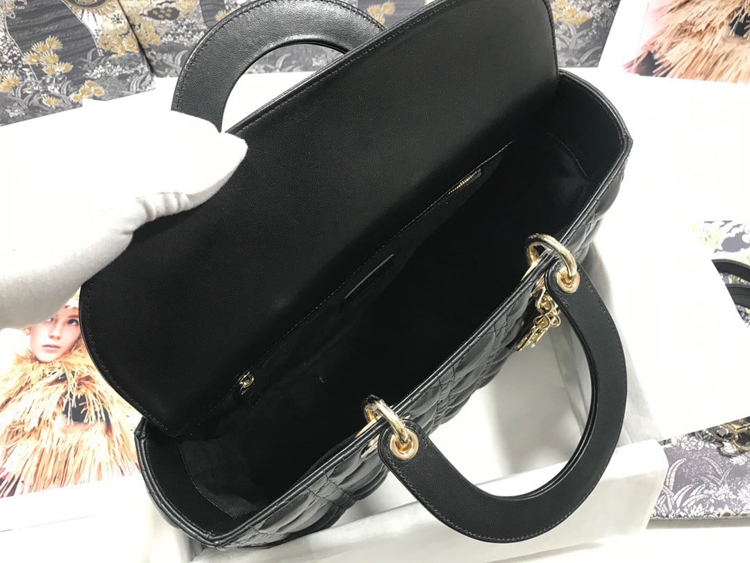 Dior Lady Dior Large Bag In Black Cannage Lambskin