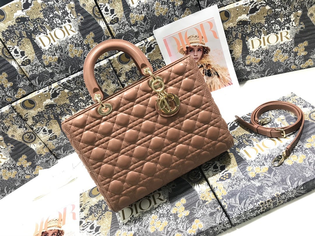 Dior Lady Dior Large Bag In Blush Cannage Lambskin