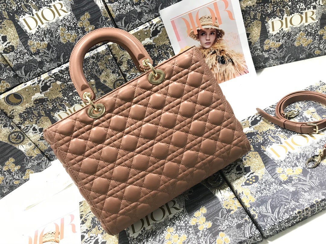 Dior Lady Dior Large Bag In Blush Cannage Lambskin