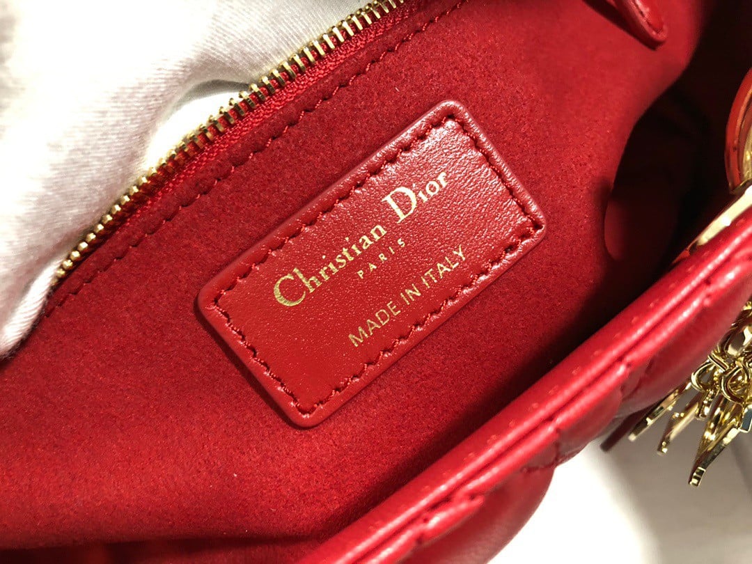 Dior Lady Dior Large Bag In Red Cannage Lambskin