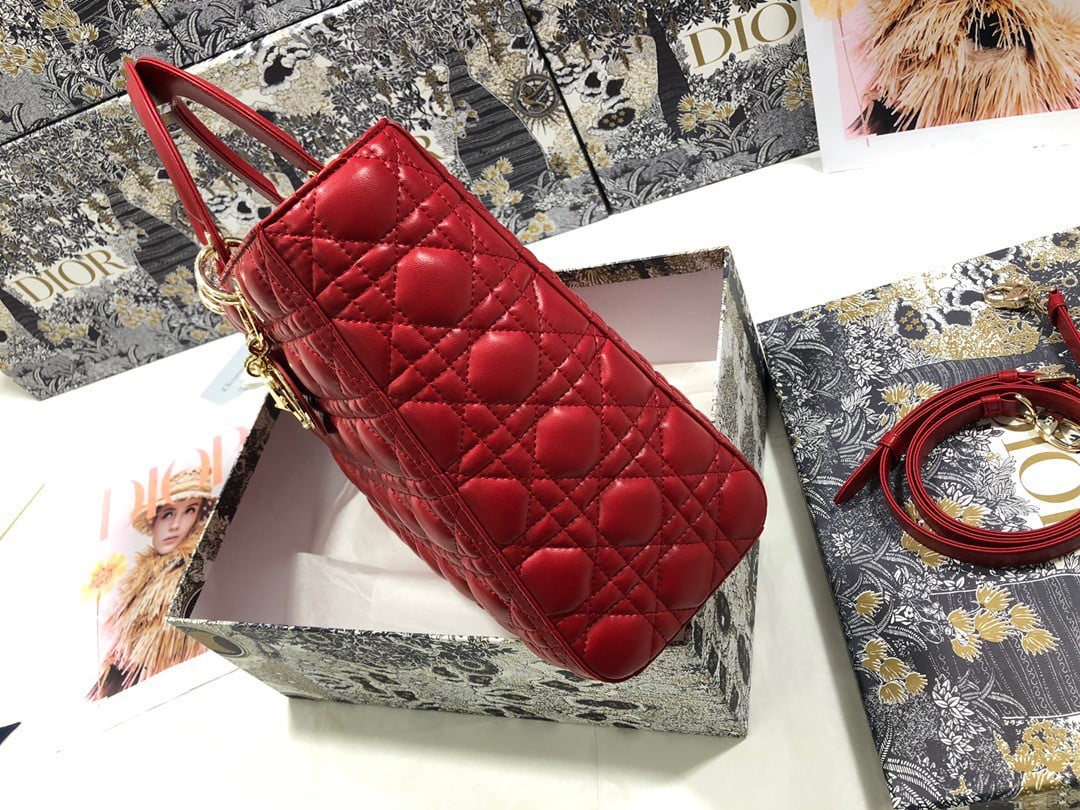 Dior Lady Dior Large Bag In Red Cannage Lambskin