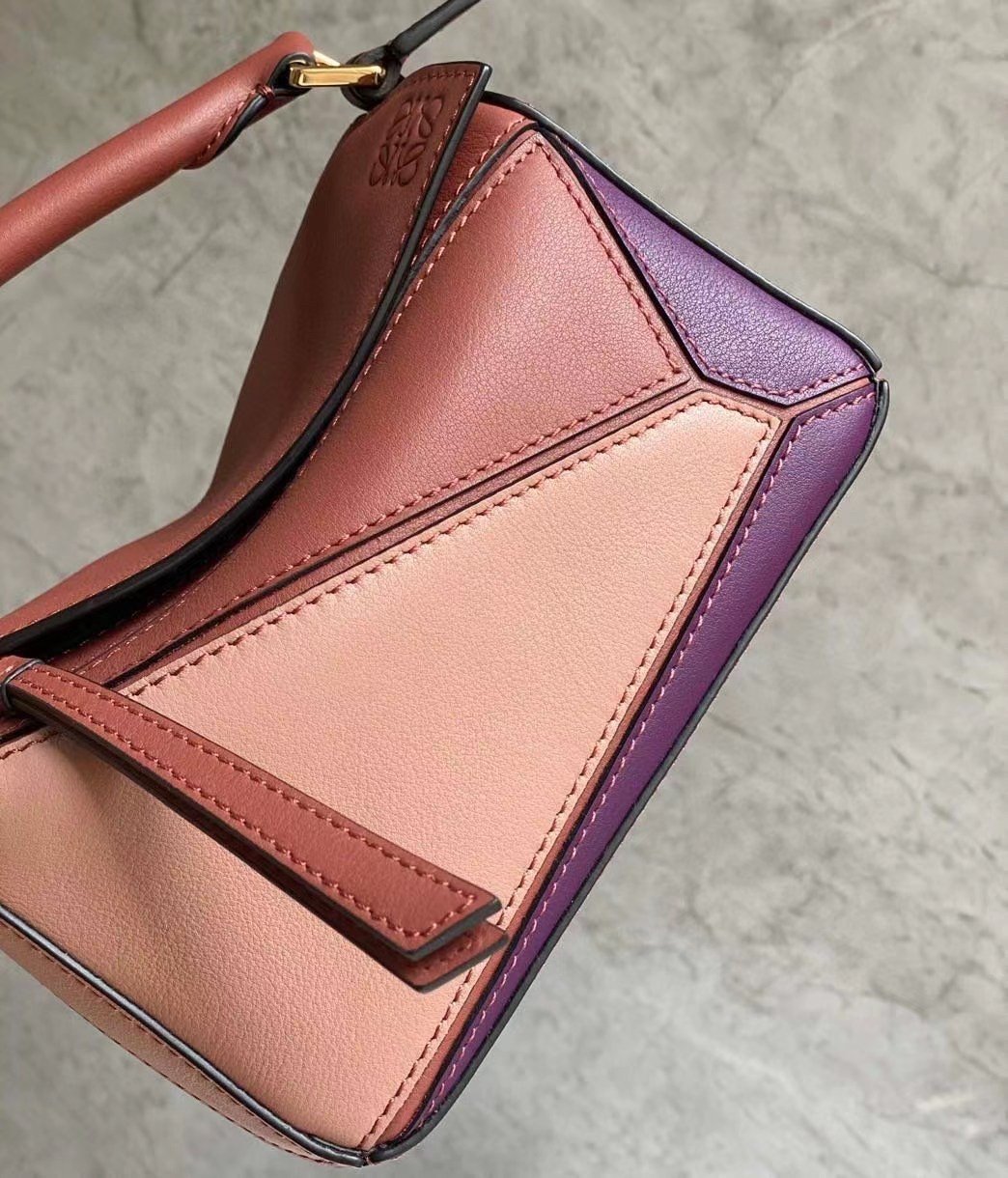 Loewe Puzzle Mini Bag In Purple/Caramel/Blossom Calfskin