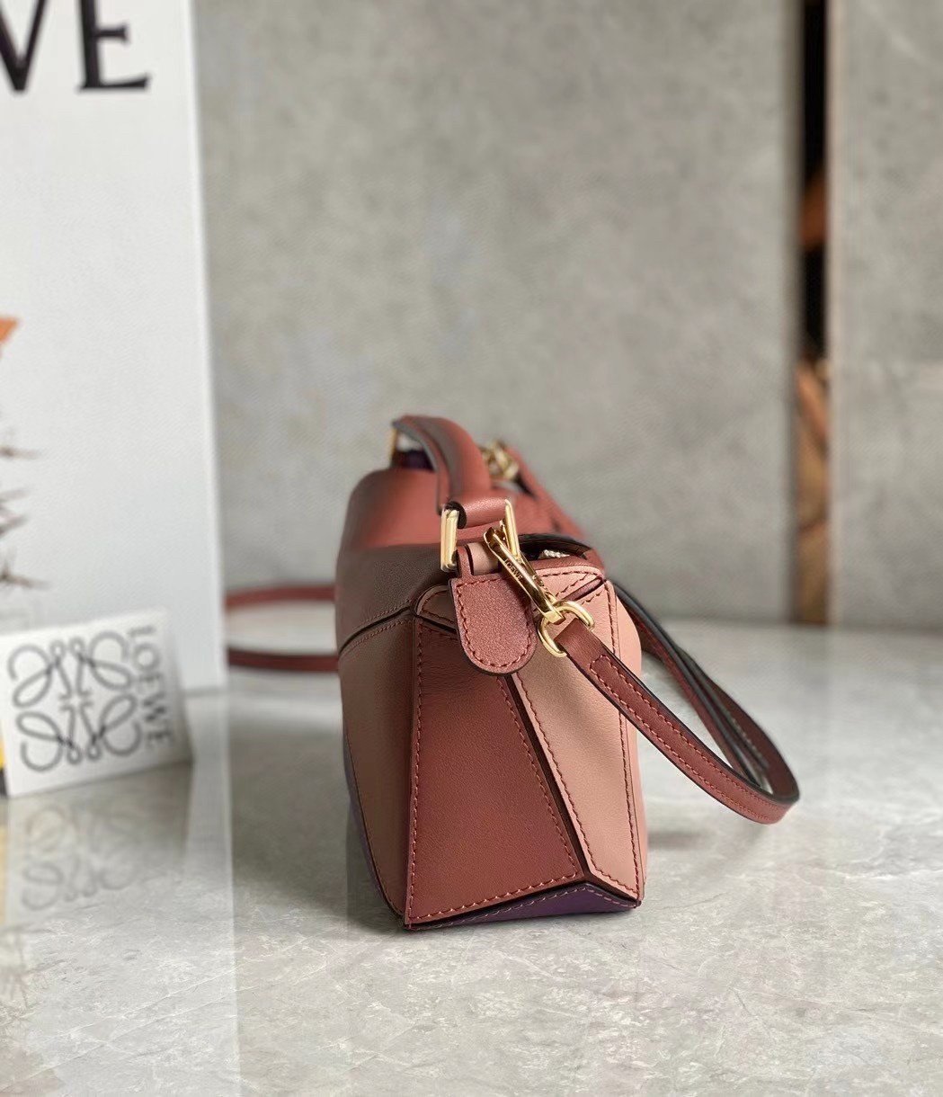 Loewe Puzzle Mini Bag In Purple/Caramel/Blossom Calfskin