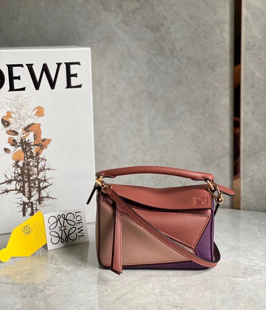 Loewe Puzzle Mini Bag In Purple/Caramel/Blossom Calfskin