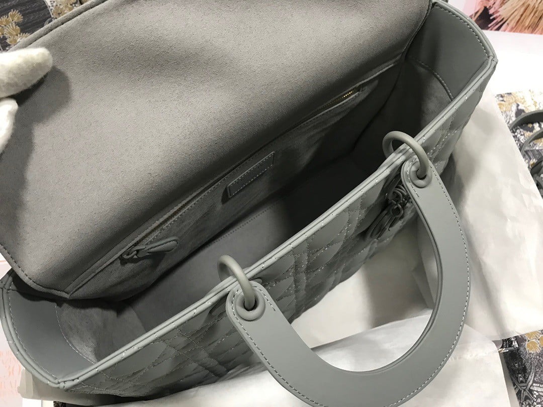 Dior Lady Dior Large Bag In Grey Ultramatte Cannage Calfskin