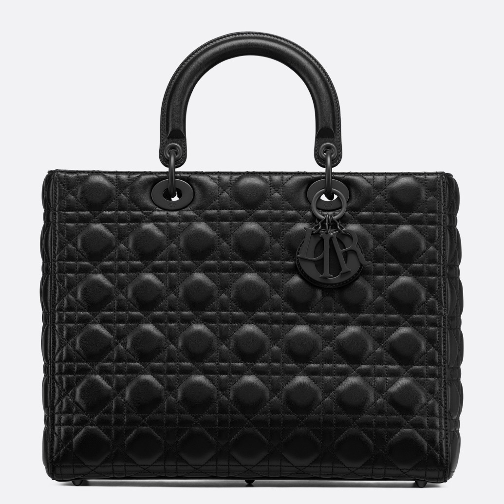 Dior Lady Dior Large Bag In Black Ultramatte Cannage Calfskin