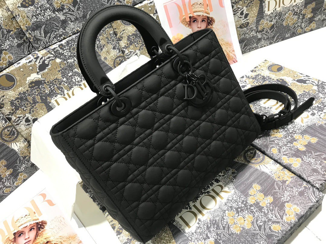 Dior Lady Dior Large Bag In Black Ultramatte Cannage Calfskin