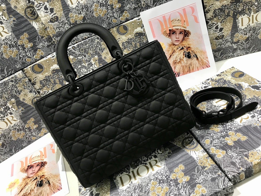 Dior Lady Dior Large Bag In Black Ultramatte Cannage Calfskin