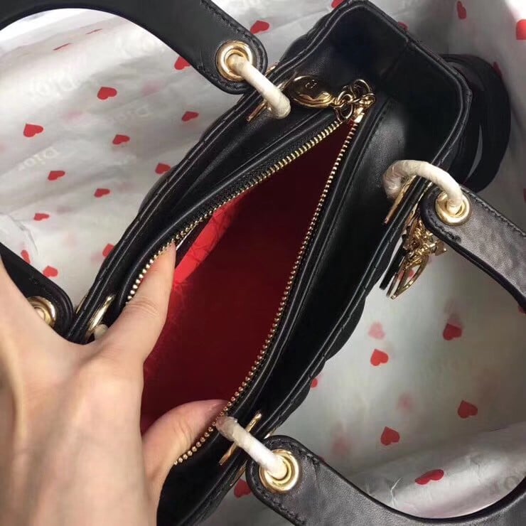 Dior Lady Dior Medium Bag In Black Lambskin