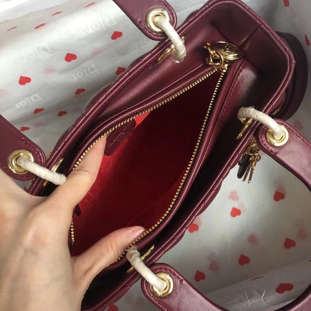 Dior Lady Dior Medium Bag In Bordeaux Lambskin