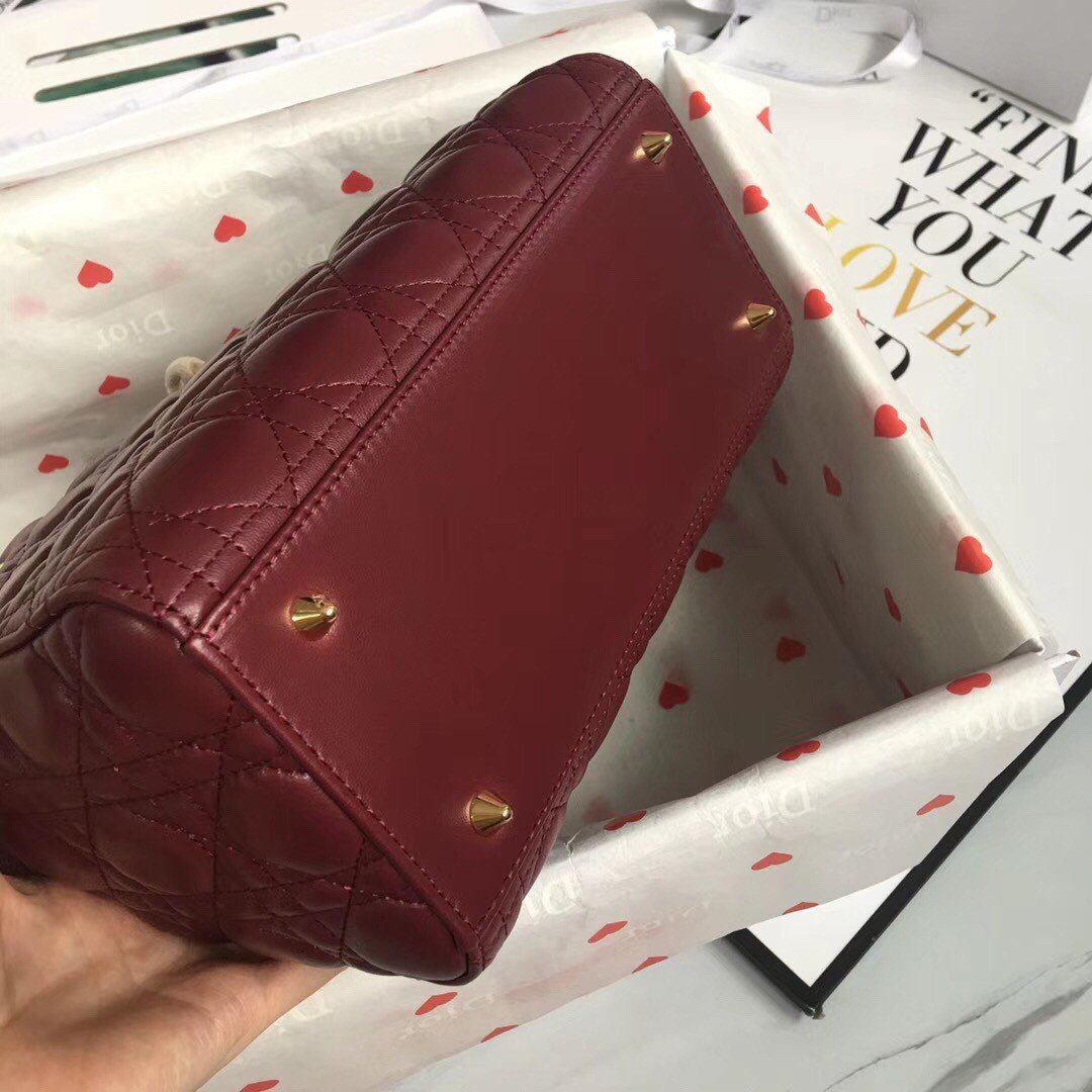 Dior Lady Dior Medium Bag In Bordeaux Lambskin