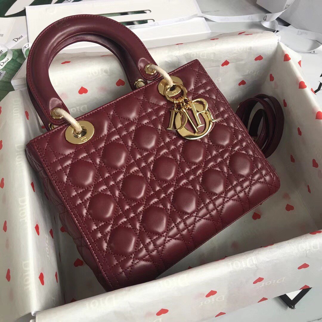 Dior Lady Dior Medium Bag In Bordeaux Lambskin