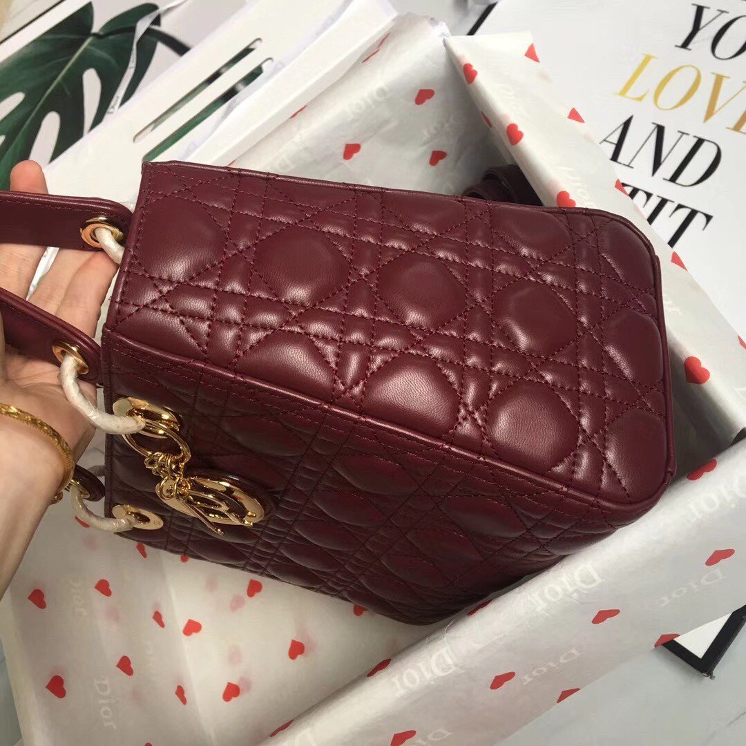 Dior Lady Dior Medium Bag In Bordeaux Lambskin