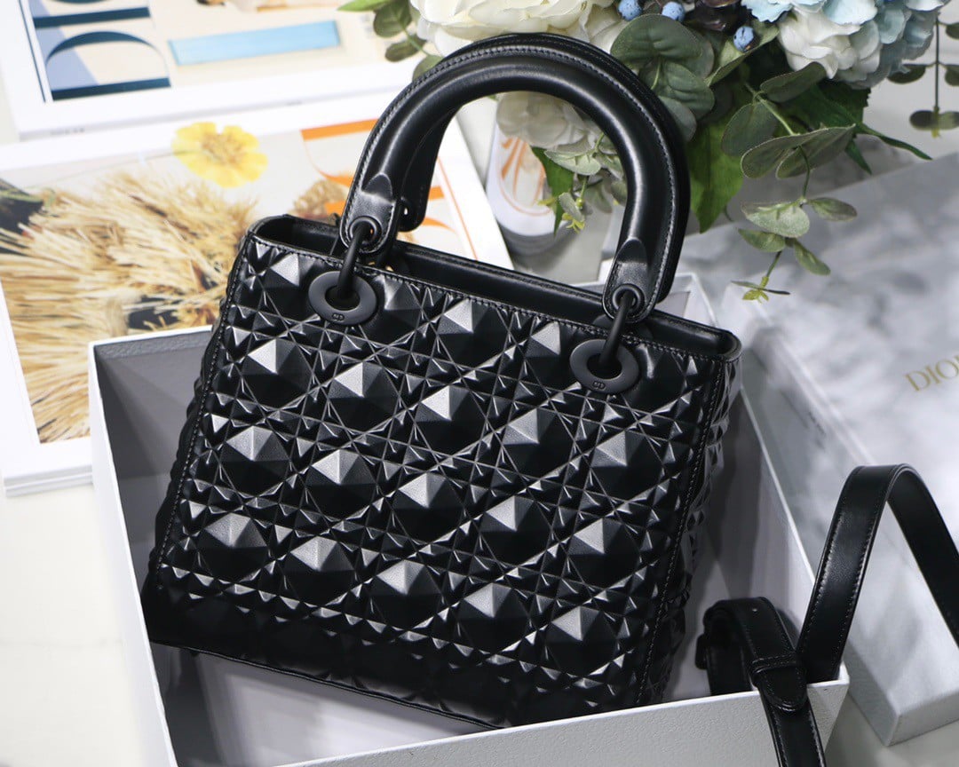 Dior Lady Dior Medium Bag In Black Diamond Calfskin