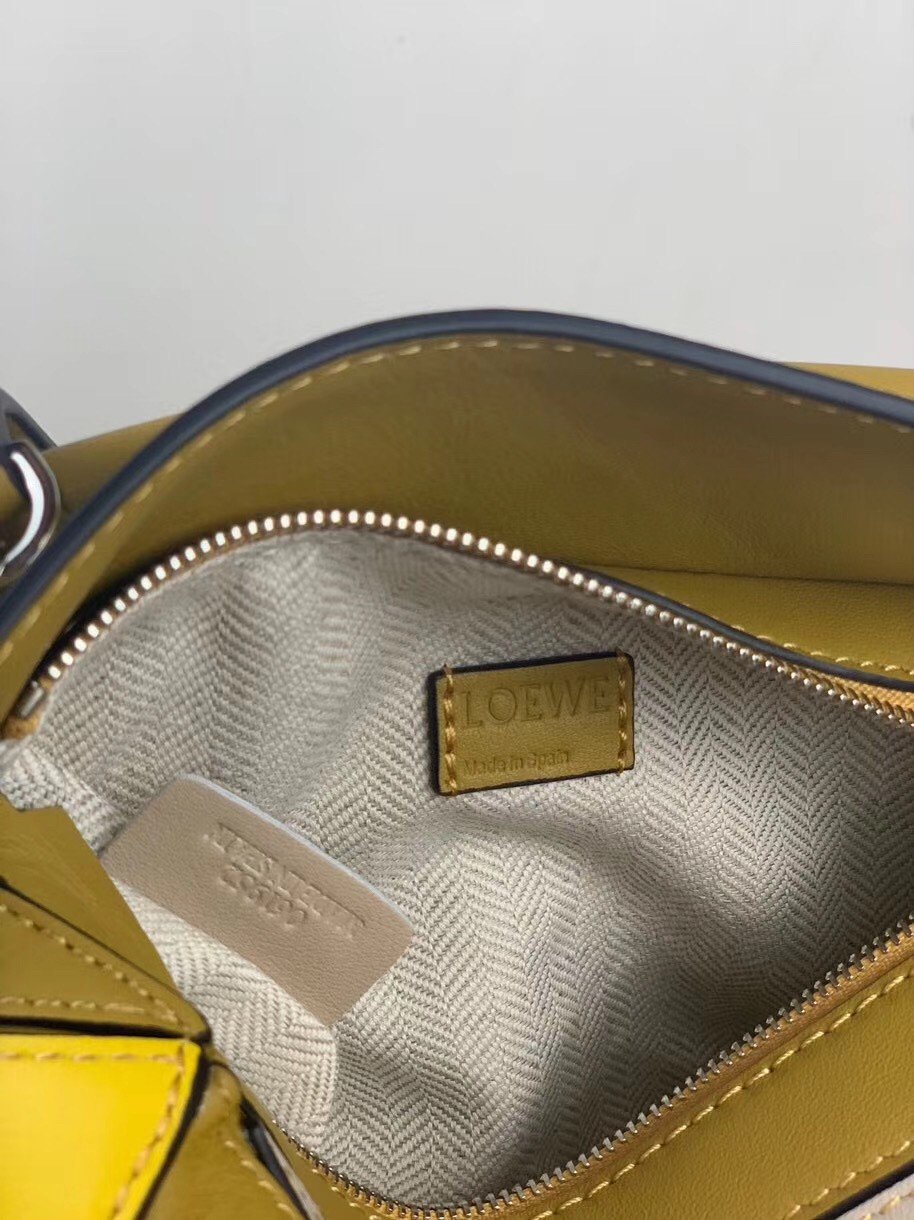 Loewe Puzzle Mini Bag In Ochre/White/Yellow Calfskin