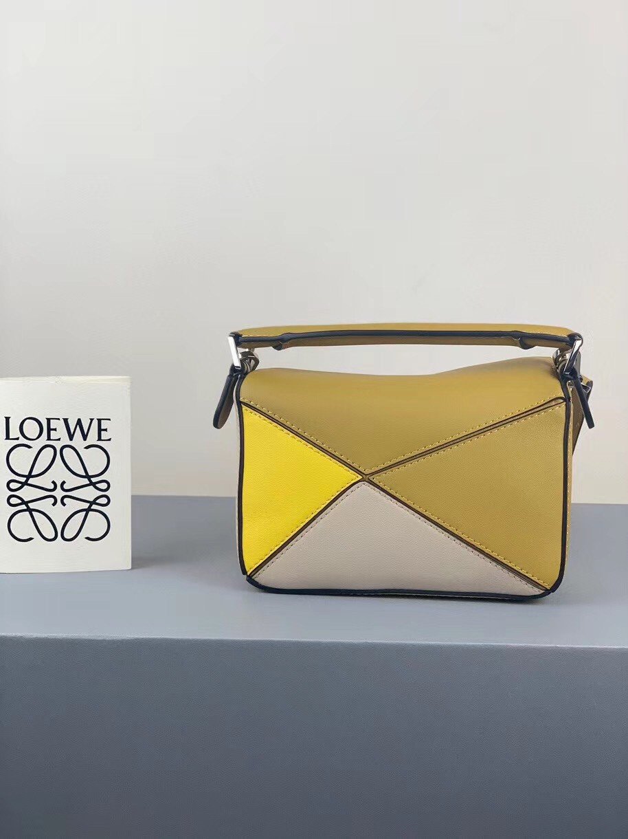 Loewe Puzzle Mini Bag In Ochre/White/Yellow Calfskin