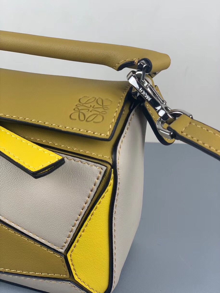 Loewe Puzzle Mini Bag In Ochre/White/Yellow Calfskin