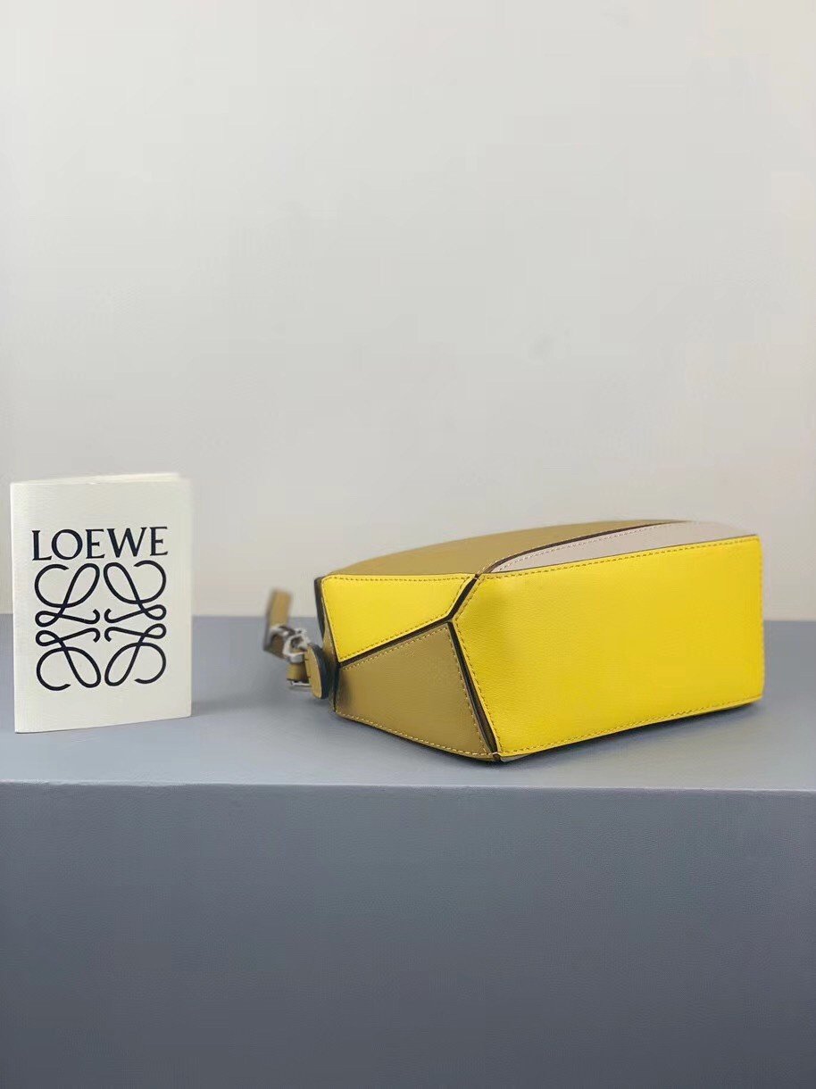 Loewe Puzzle Mini Bag In Ochre/White/Yellow Calfskin